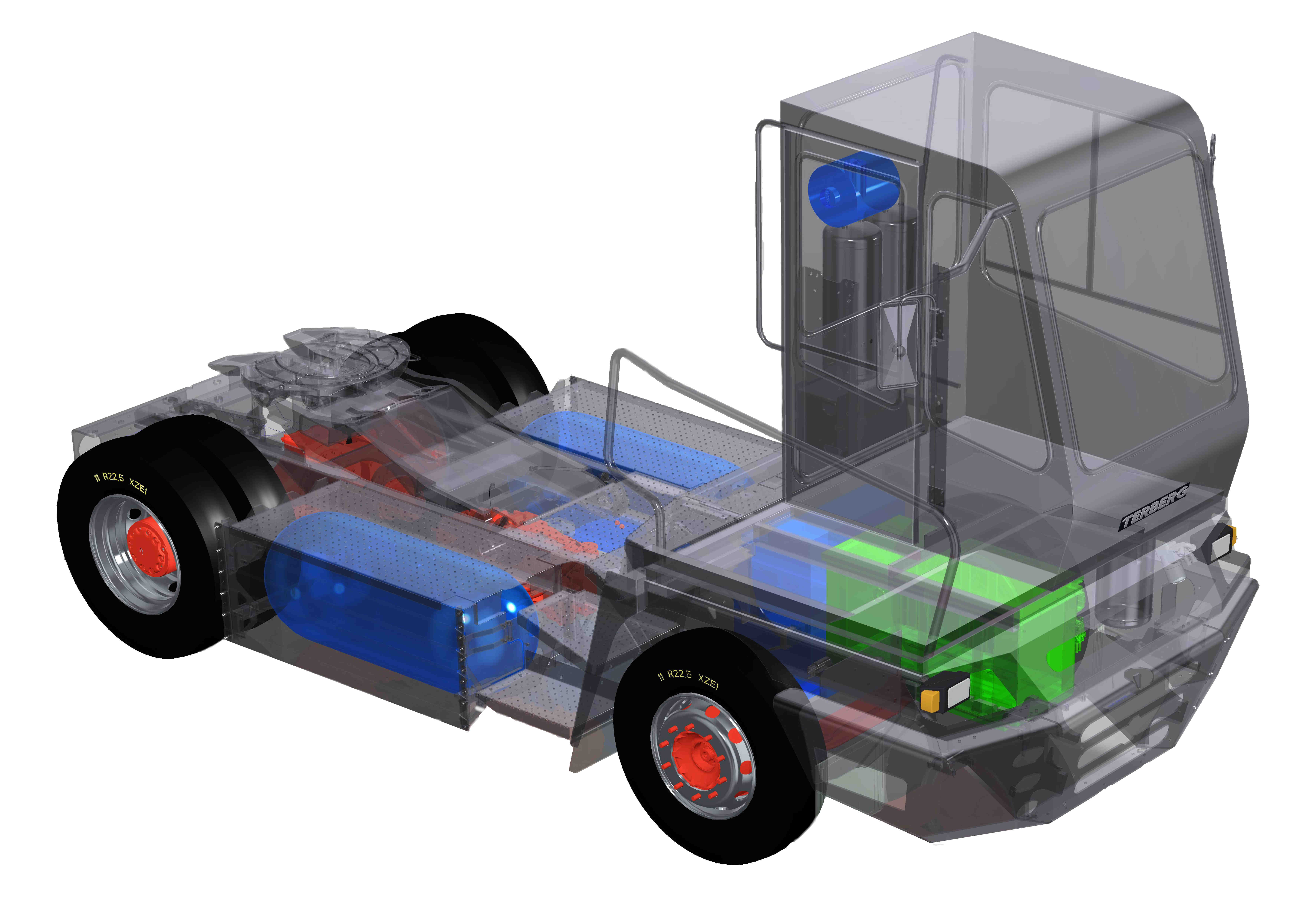 Render of hydrogen fuel cell powered terminal tractor in concept phase