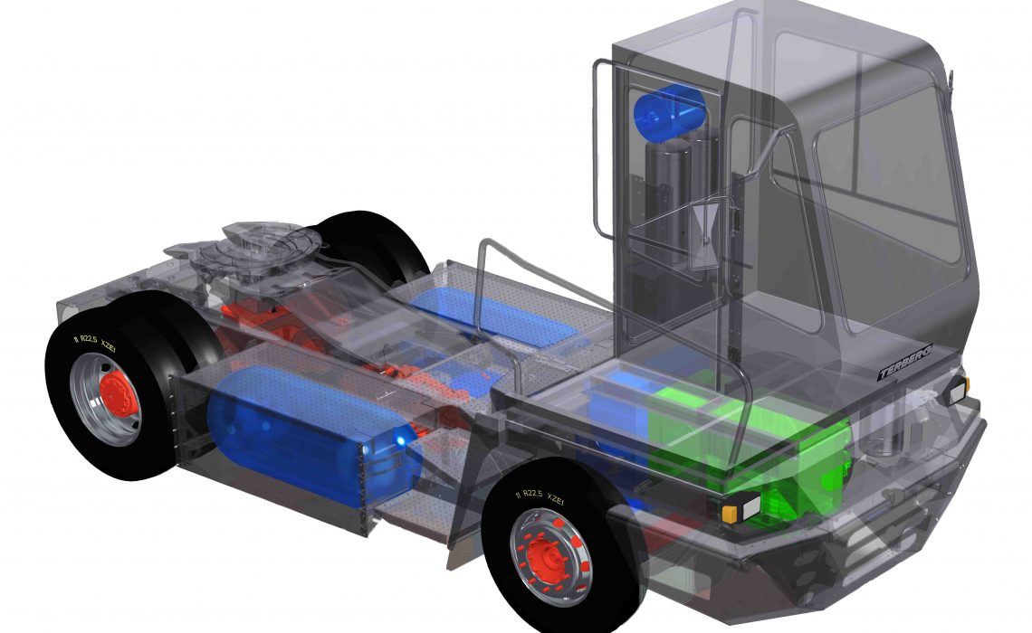 Render of hydrogen fuel cell powered terminal tractor in concept phase